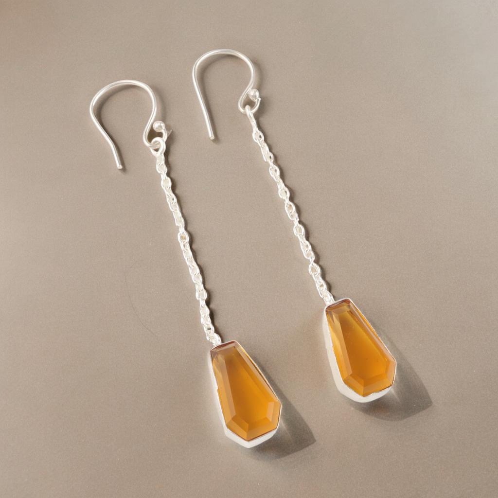 Citrine Gemstone 925 Sterling Silver Jewelry Handmade Drop/Dangle Earrings 3.0" EE-135-2