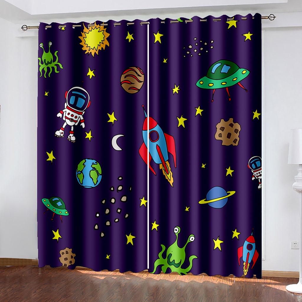 3D Personal Custom Cartoon Space Rocket Cute Kids Shading Window Curtrain Children's Short Curtains for the Living Room Bedroom