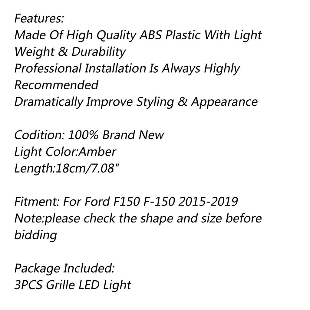 3PCS LED Light For Ford F-150 Raptor Style F150 Grille Grill 2015-2019 LED Amber Grille Lamp Car Parts