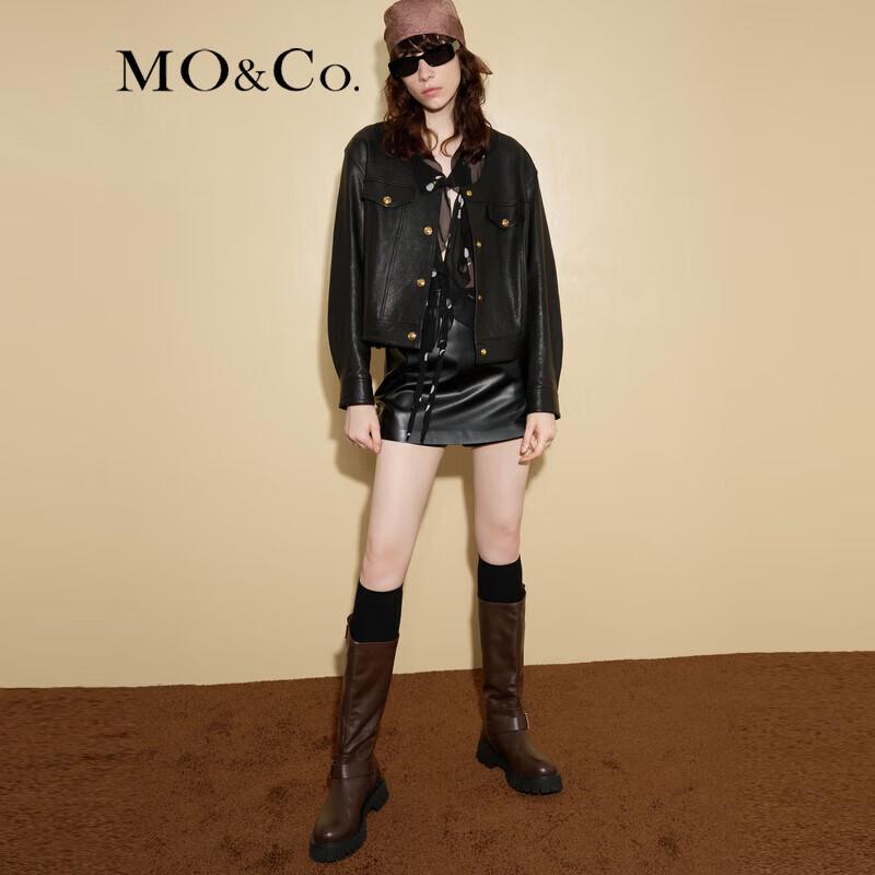 MO&Co. Women's High-Waist A-Line PU Leather Skorts