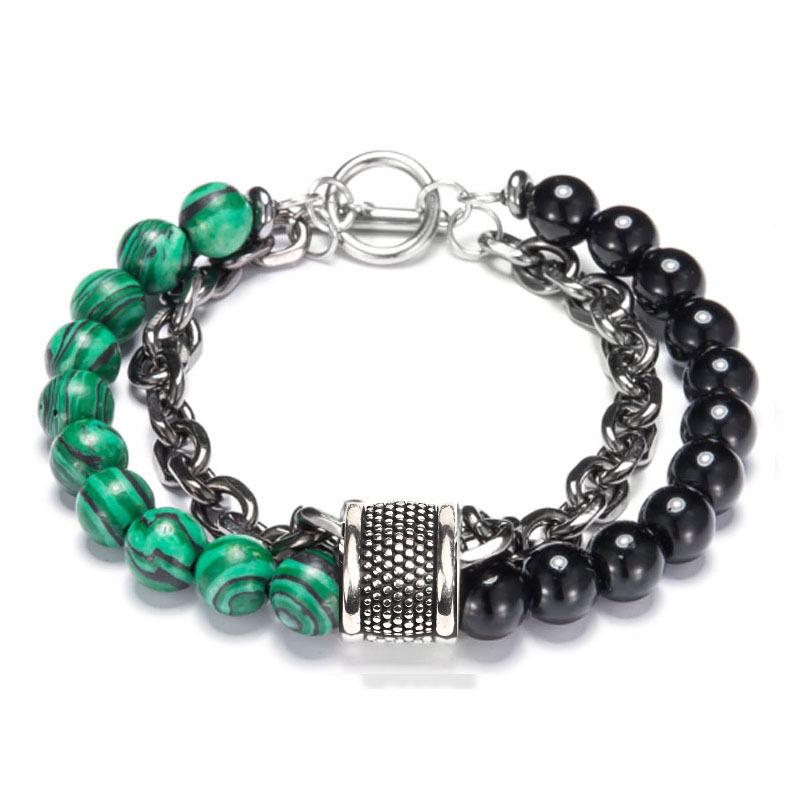 Natural Map Stone & Stainless Steel Men's Beaded Bracelet - Unique Fashion Jewelry