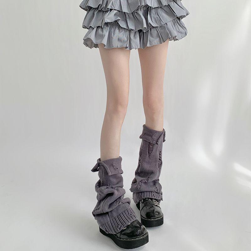 Autumn Winter Japanese Style Knitted Hot Girl Leg Warmers Cuffed Ripped Y2K Subculture Cute Versatile Leg Flared Mouth