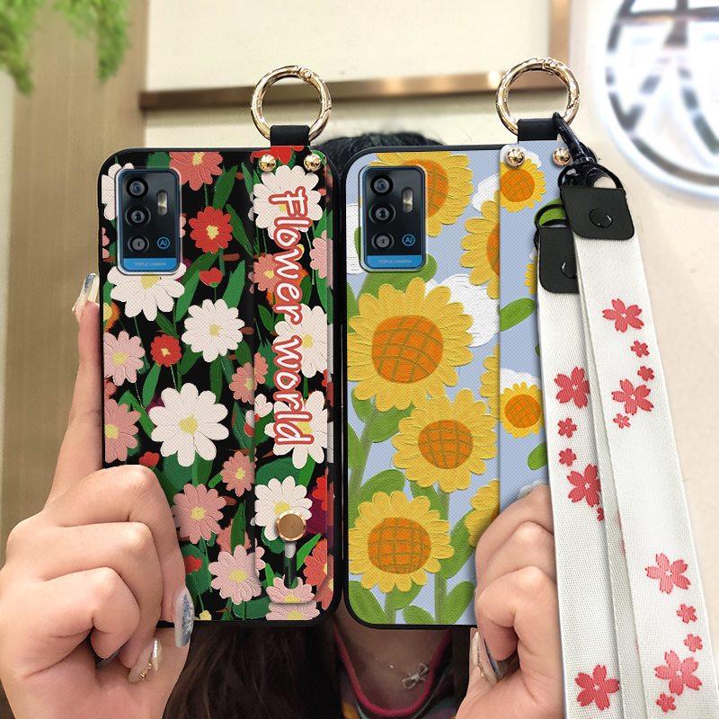 Waterproof Silicone Phone Case For ZTE Blade A71/Optus X Swift 5G Durable Fashion Design Lanyard Oil Painting Ring