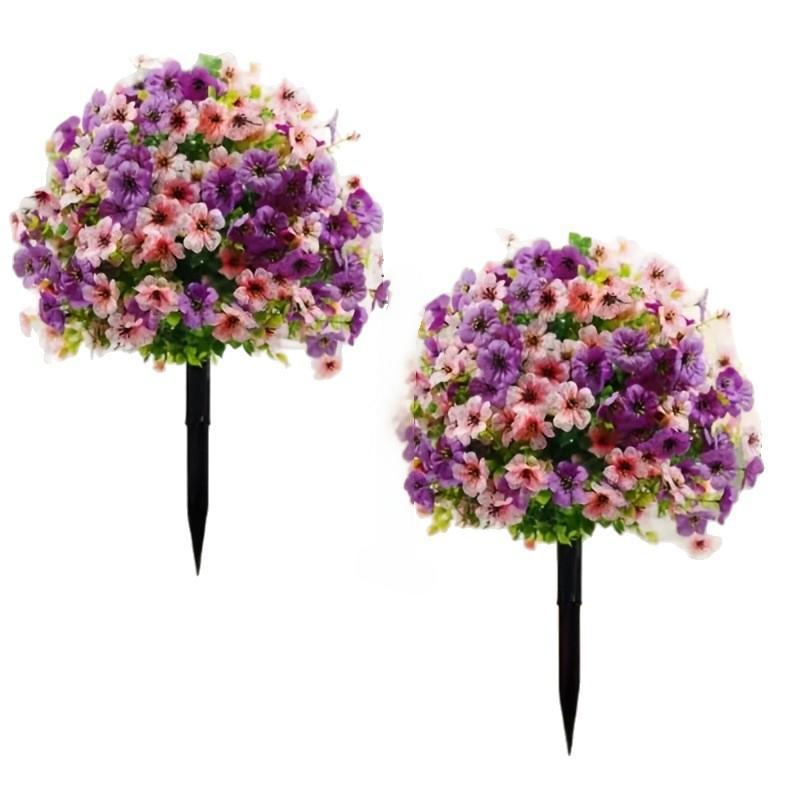 Artificial Violet Flower Stake Realistic Vibrant Color Fake Flower Bush for Garden Yard Patio Balcony Outdoor Decoration