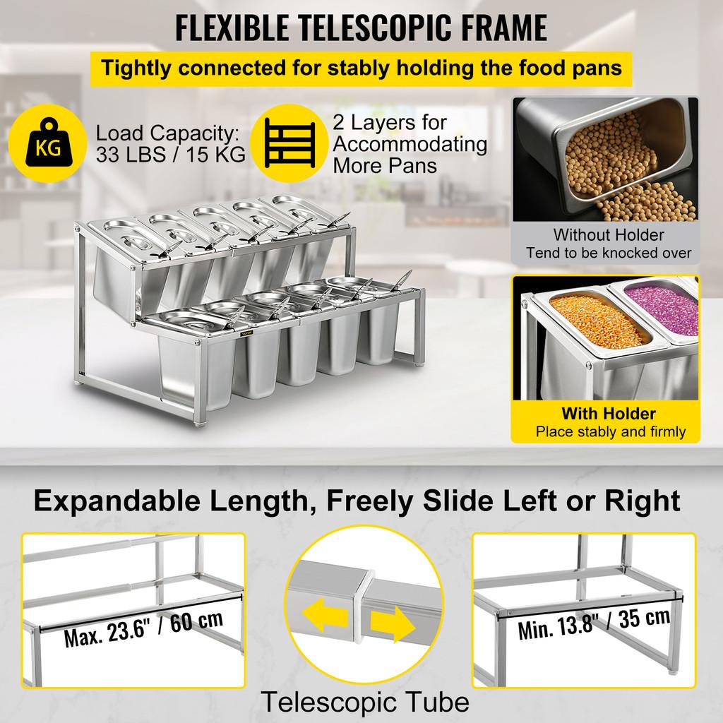Expandable Spice Rack Adjustable Stainless Steel Organizer Shelf Kitchen 2-Tier Sauce Ingredients Fruits Holder