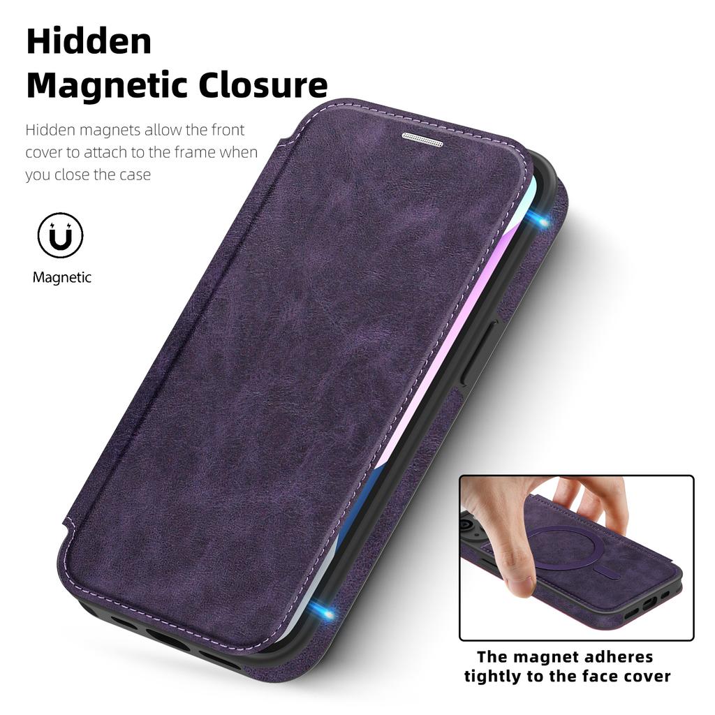 For iPhone 14 Case Compatible with MagSafe RFID Blocking Card Holder Leather Phone Cover