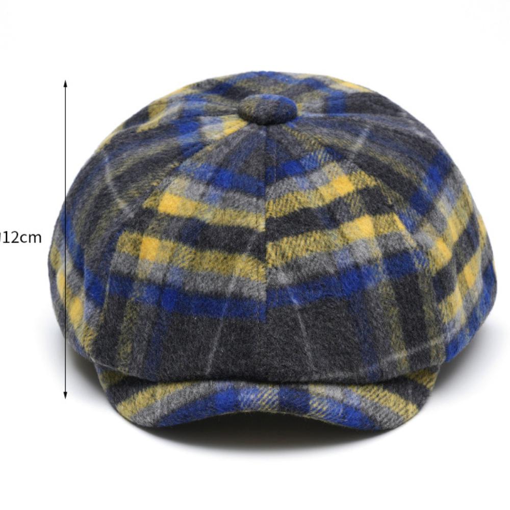 HT4489 Berets Men Women Autumn Winter Wool Beret Hat Artist Painter Flat Cap Hat Female Male Colored Plaid Octagonal Beret Cap