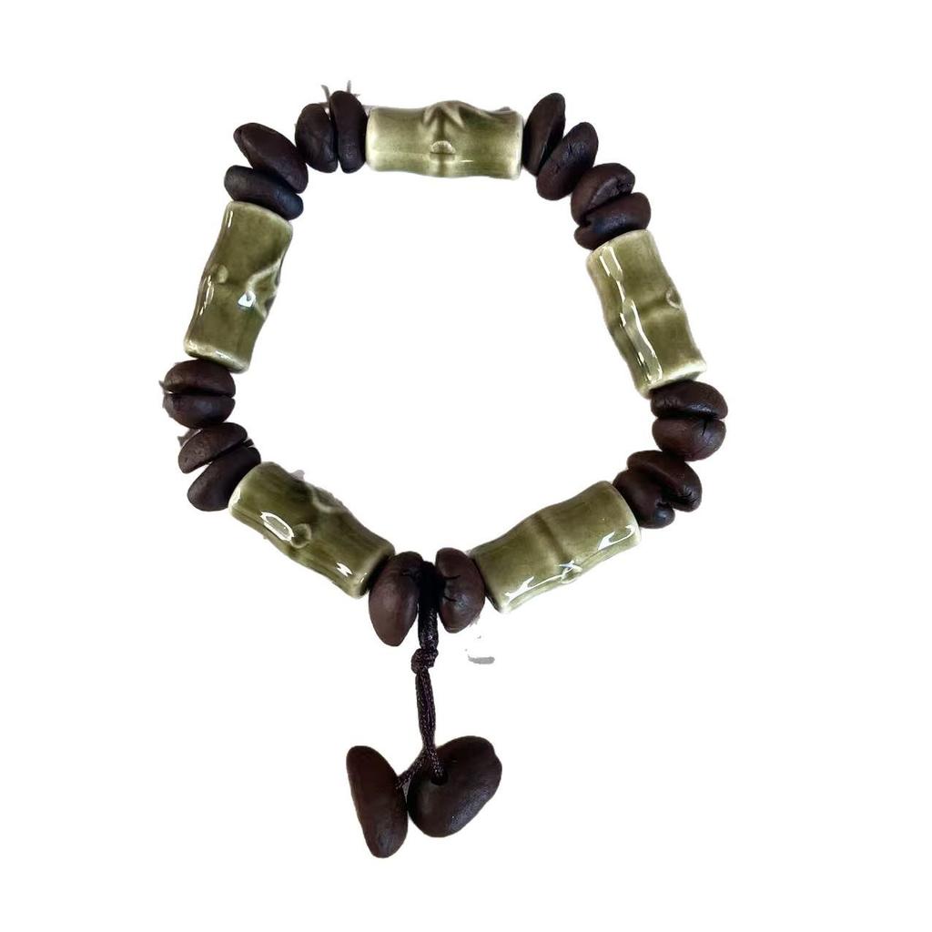Handmade Retro Coffee Bean Bamboo Bracelet, Unisex Chinese Style Jewelry for Couples