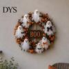 Decorative Fall Wreath Halloween Boo Ghost Wreath, Spooky Door Hanging Decoration with Pumpkins Holiday Home Accents And Spider Webs for Front Porch,