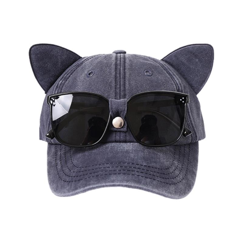 Cat Ear Baseball Cap with Sunglasses Decor Adult Adjustable Cap for Summer Outdoor Cycling Hiking Hat for Teens Men