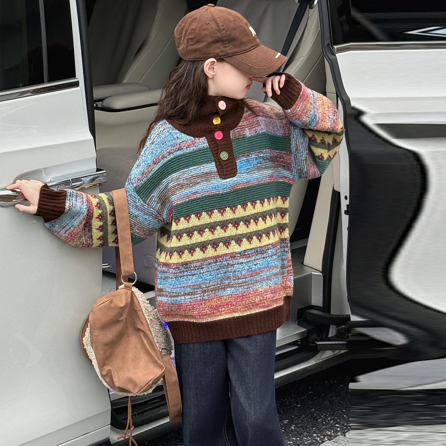 

Girls High Neck Button Sweater - Fashionable Autumn/Winter Knitted Wool for Big Kids 2025 150 cm