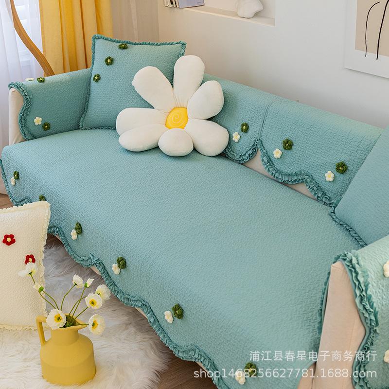 Korean Pastoral Pure Cotton Sofa Cushion, Universal In All Seasons, Non-Slip And Breathable Living Room Sofa Cover, Cover Cloth, And Retail