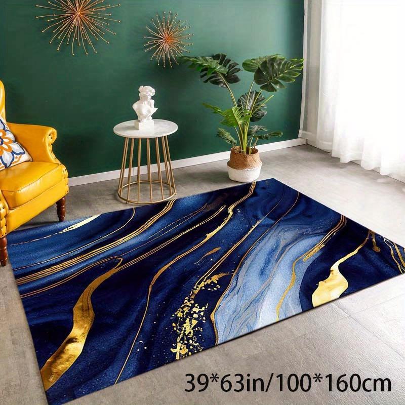 

Большой Современный Ковер с Мраморным Узором Мягкий Нескользящий Машинная Стирка Золотистые Акценты Гостиная Спальня Офис Синий 120x160cm47x63in