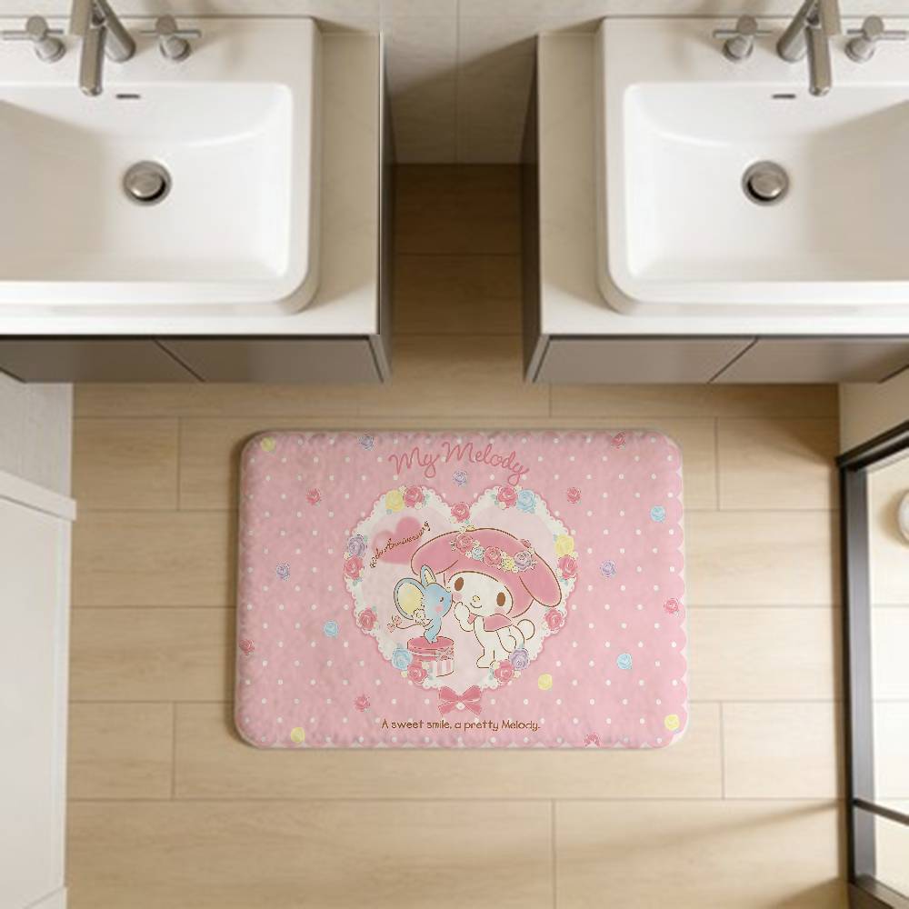 Cute M-my Melody Bathroom Mat Anti-slip Absorb Water Long Strip Cushion Bedroon Mat Welcome Doormat