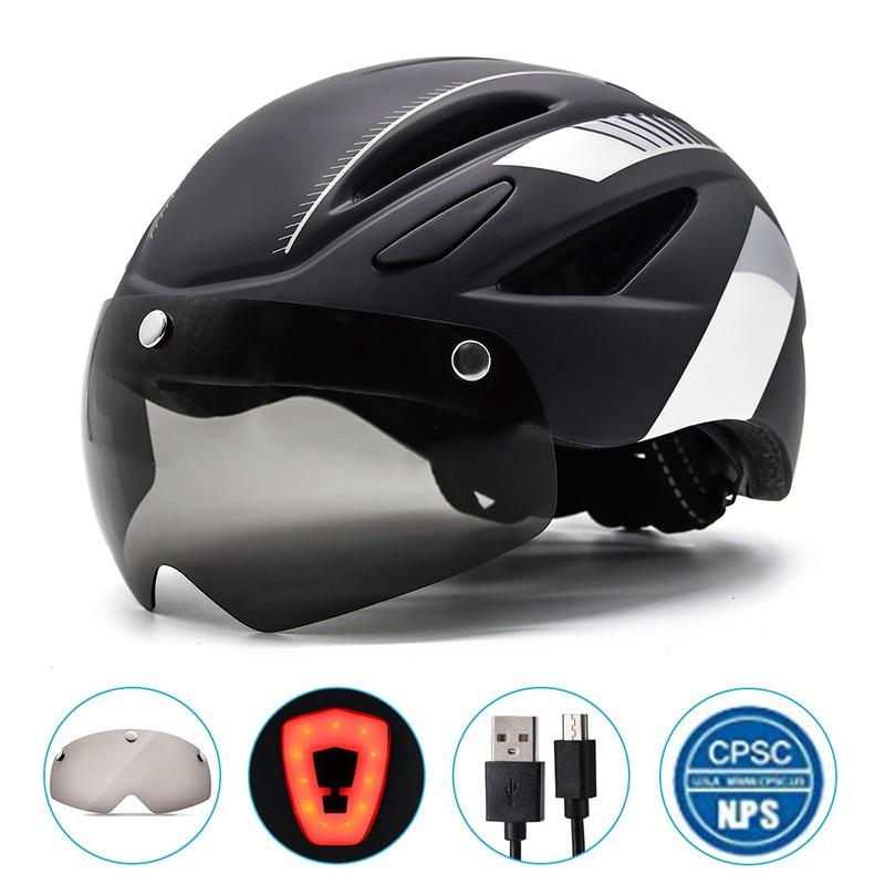 Adult Cycling Helmet With Magnetic Sunglasses Integrated Rear Light EPSPC One-Piece Construction Road Bike Outdoor