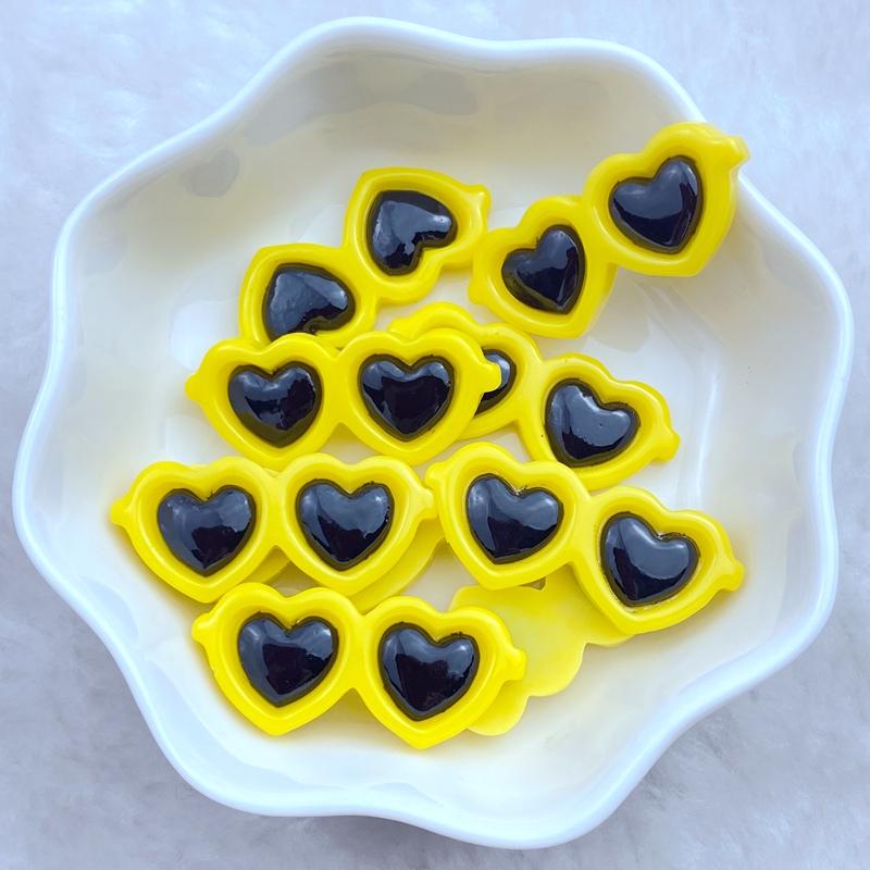 10Pcs New Cute 13*30mm Resin Heart Shaped Glasses Series Flat Back Fit Phone Deco Parts Embellishments For Hair Bows Accessories