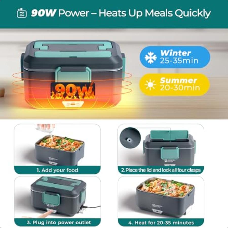 Annie Mia Design Electric Lunch Box for Adults 90w 3.5L 2Layer Portable Food Warmer Dual Mode 2.5L + 1L Heated Lunch Box for Ad