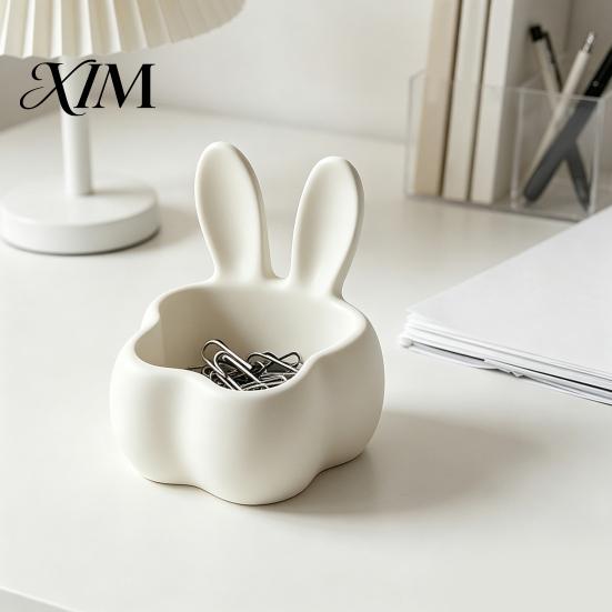 Healing Desk Accessories 3D Printed Rabbit Storage Organizer, Cute Bunny Ears Desktop Container for Decorative Ornament Keys Jewelry, Plastic
