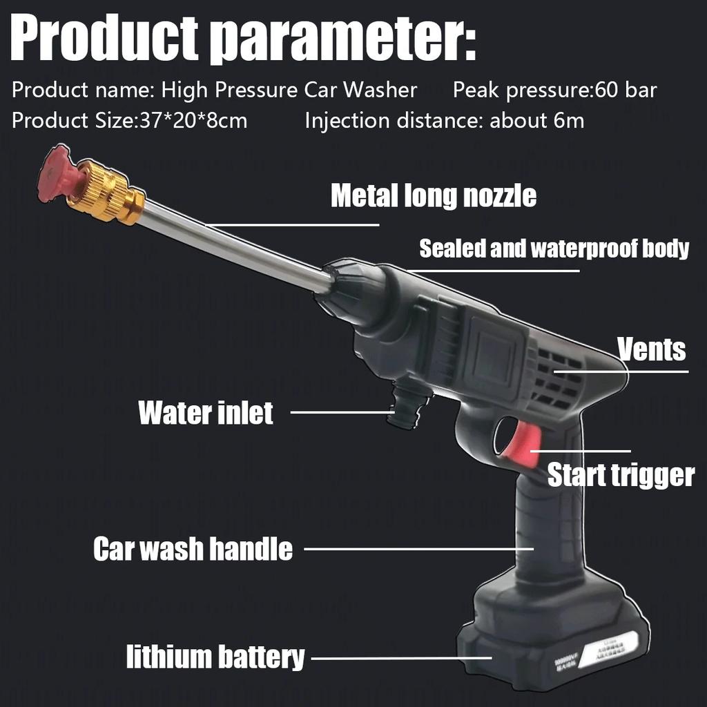 20000mAh High Pressure Car Wash Washer Gun Electric Wireless Water Gun Rechargeable 30Bar Foam Generator Spray Cleaning Machine