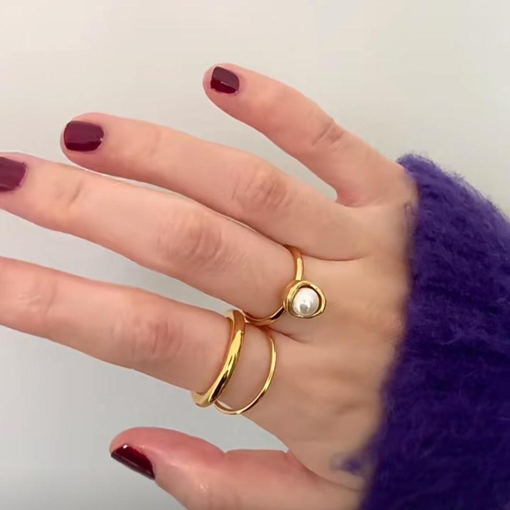 18K Gold-Plated Minimalist Double-Layer Irregular Ring for Women - Trendy European & American Retro Style