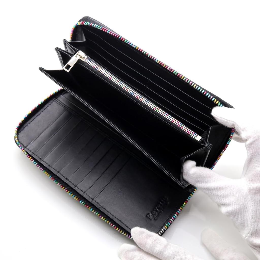 [Revetta] Stingray Leather Long Wallet, Black, Round Zipper, Genuine Leather, 21 Card Slots, Large Capacity, Caviar Finish [225stw]