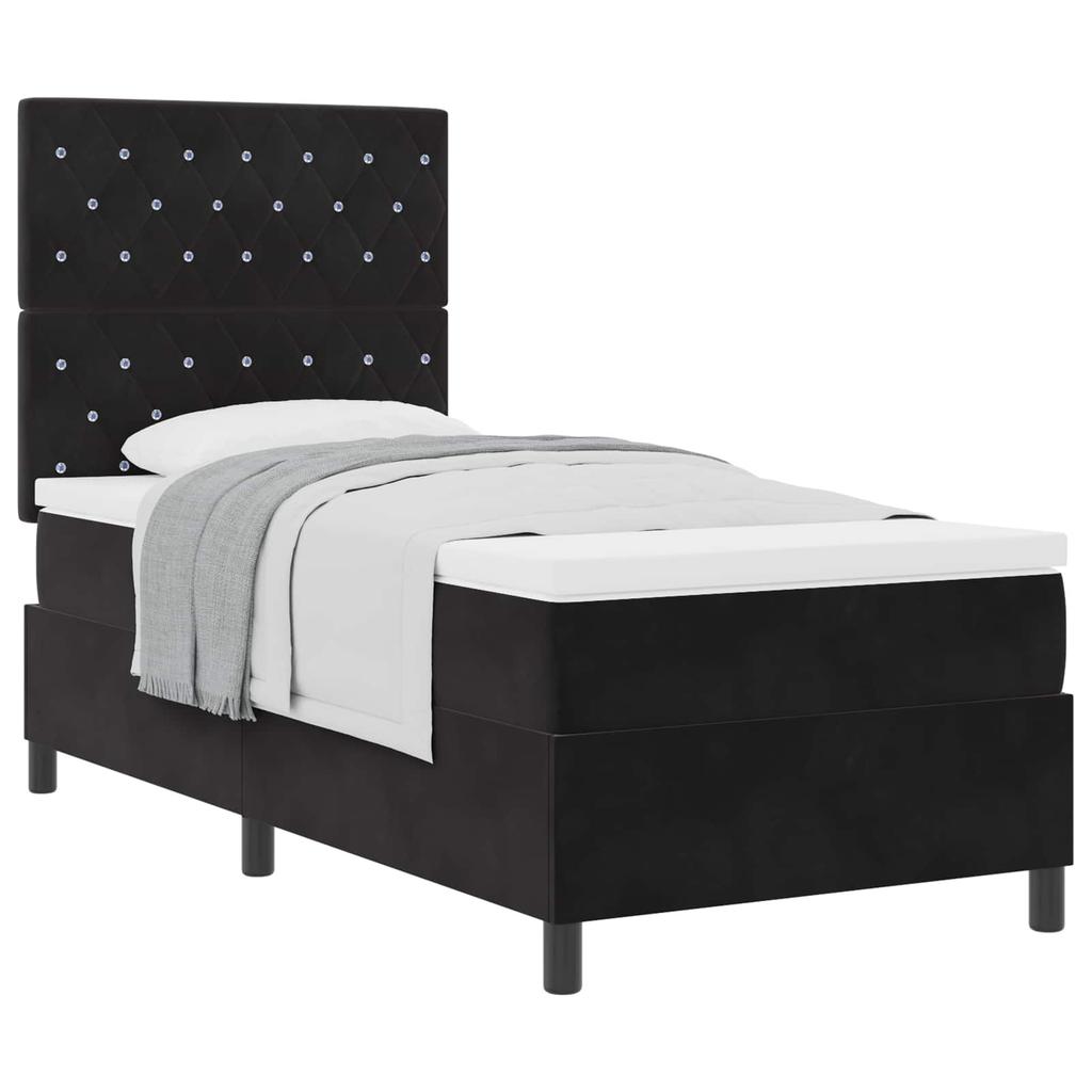 Box Spring Bed with Mattress Black 90 X 200 Cm Velvet