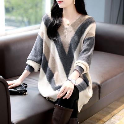 Sweater for Women Autumn Winter Oversize Thickened Pullover Warm Knitted V Neck Base Layer Stretchy Long Sleeve Jumper Tops