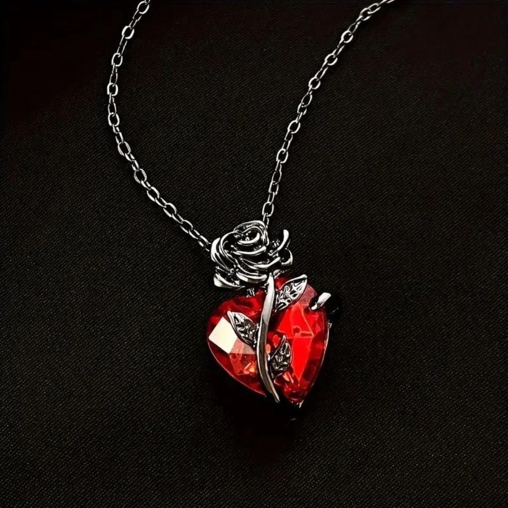 Gothic Rose Red Love Necklace Women's Y2K Grunge Jewelry Dainty Silver Color Tonebloody Human Heart Pendant Personalized Gifts