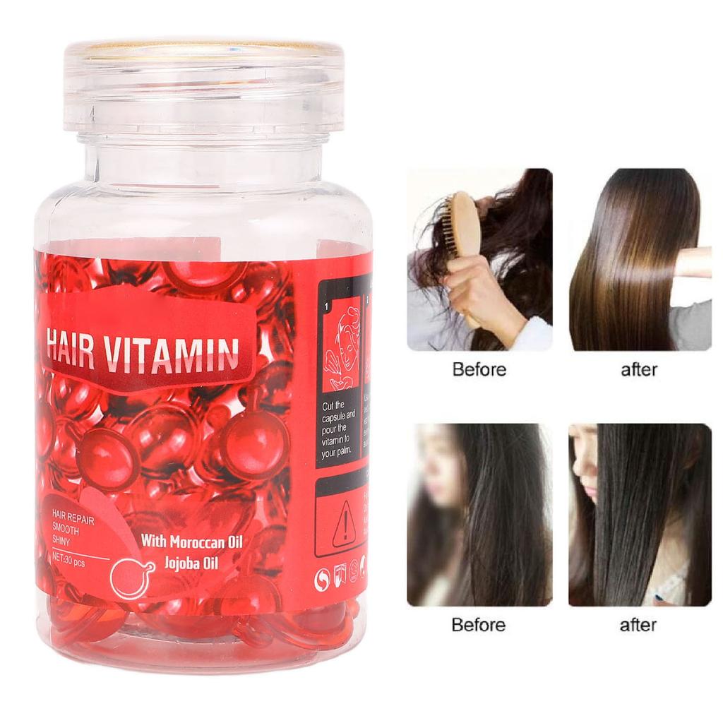30 Count Hair Serum Capsules Moisturizing Hair Oil Capsules for Nourishing Frizzy Dry Damaged Hair Red