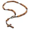 Rosario in Legno d'Olivo Collana Cattolica Medaglia di San Benedetto Crocifisso Croce Regalo Donne Uomini Cattolico