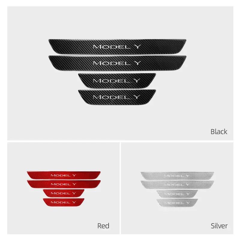 Carbon Fiber For Tesla Model Y -2024 Car Door Sill Panel Protector Trim Stickers Anti-scratch Accessories Tuning Decoration