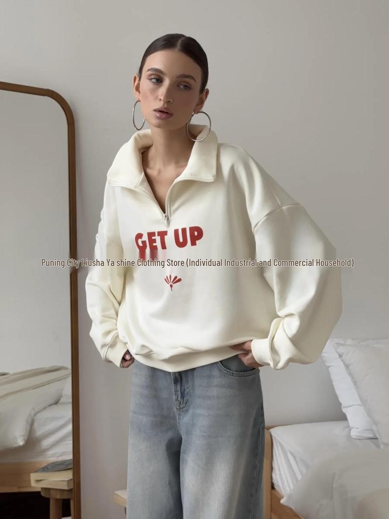 Women's Versatile Half-Zip Hoodie: Comfortable, Loose, Slimming, and Hip Hop Style for Fall and Winter