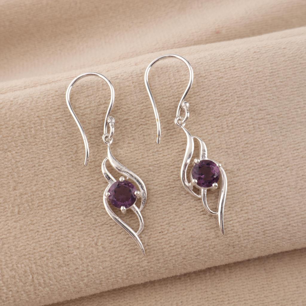Lila Amethyst Edelstein 925 Sterlingsilber Schmuck Hübscher Hängeohrring 1,7" Zum Verschenken CE-22-2
