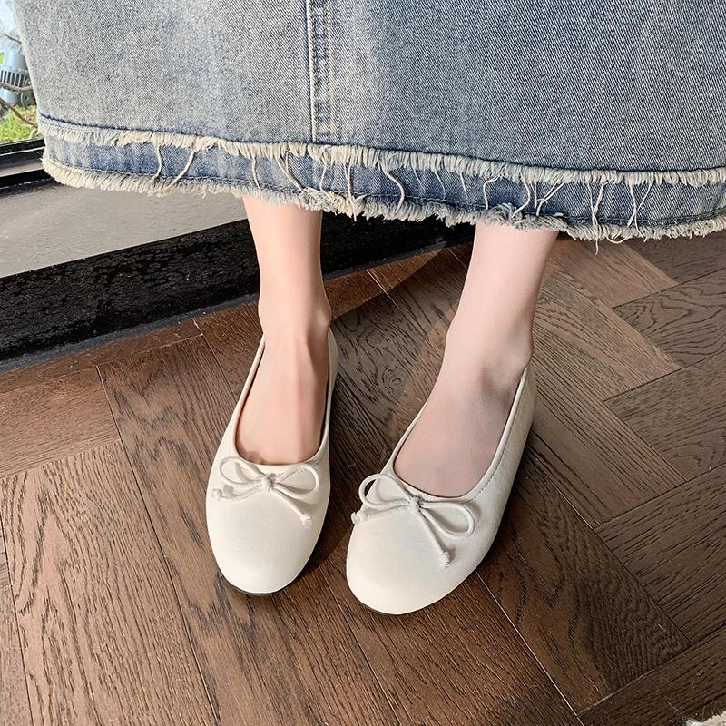 Fashion Spring New Flat Shoes Women's Round Head Shallow Mouth Butterfly Knot Soft Sole Anti-slip Wear-resistant Single Shoes