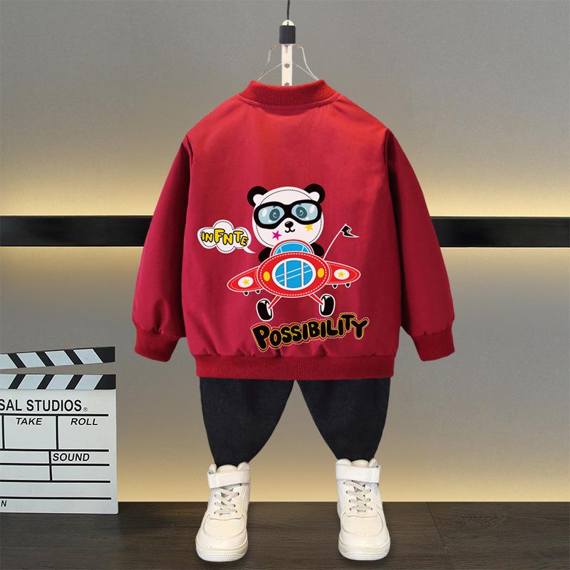 Chaqueta de primavera y otoño para niños y niñas, uniforme de béisbol con estampado de letras de oso de dibujos animados para niños de 4 a 12 años, ropa de abrigo deportiva
