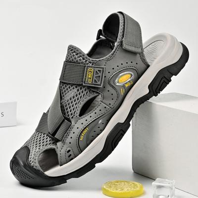 Sandales Homme en Cuir Véritable Style Vintage Chaussures d'Été pour Homme Mode Décontractée Extérieur Plage Plates Respirantes Sèchent Rapidement Chaussures de Gué