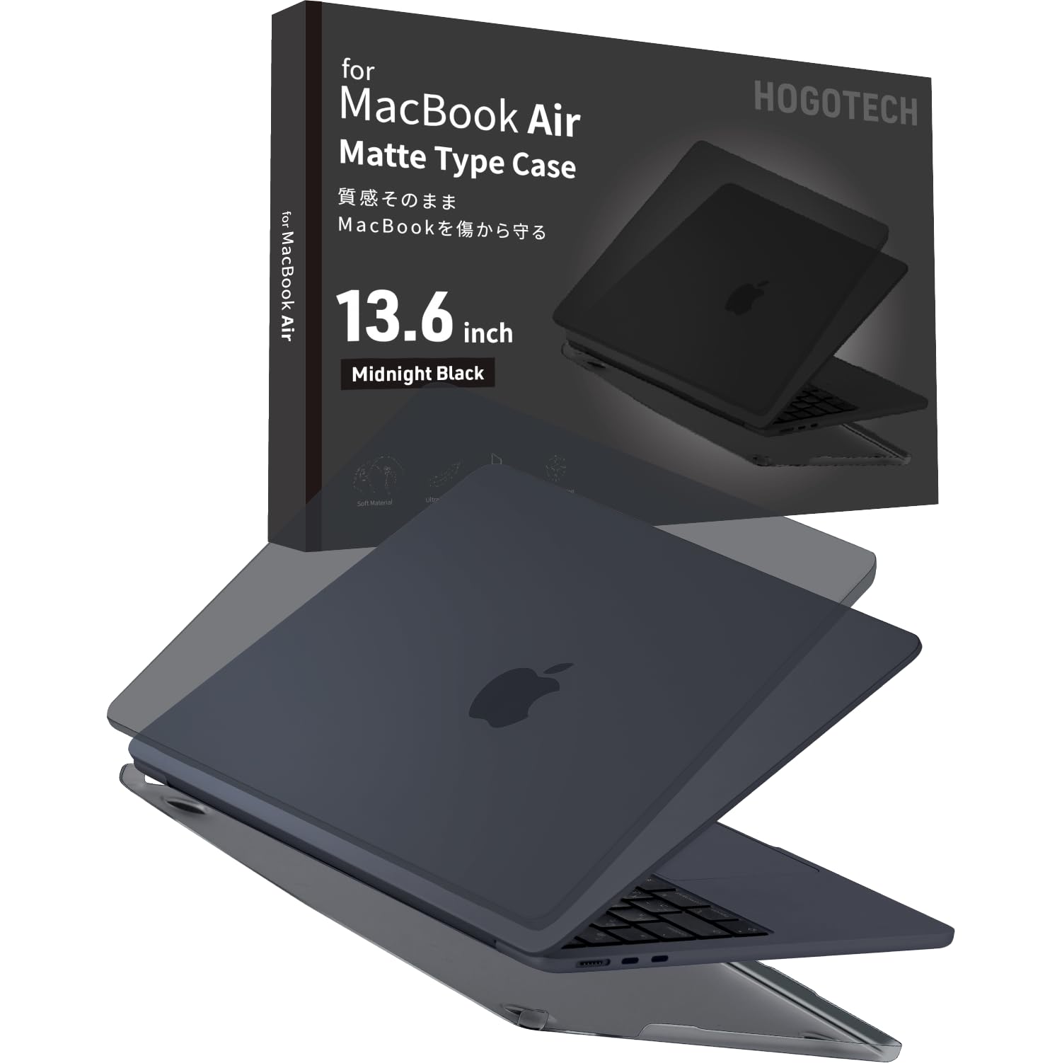 

Полуночная защита с непревзойденным прозрачным матовым чехлом для MacBook Air, совместимым с и A2681 от HOGOTECH [Текстура царапин] 13-дюймовый M4/M3/M2 (2025,