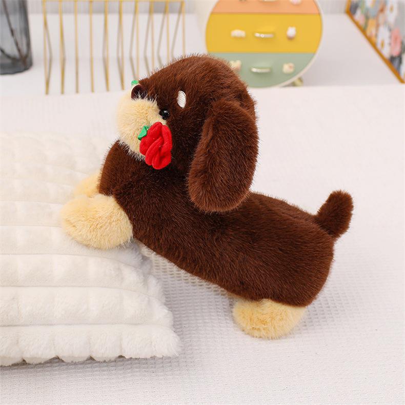 Adorable Sausage Dog Plush Toy: Cute Puppy with Rose - Ideal Gift for Girlfriend or Lover