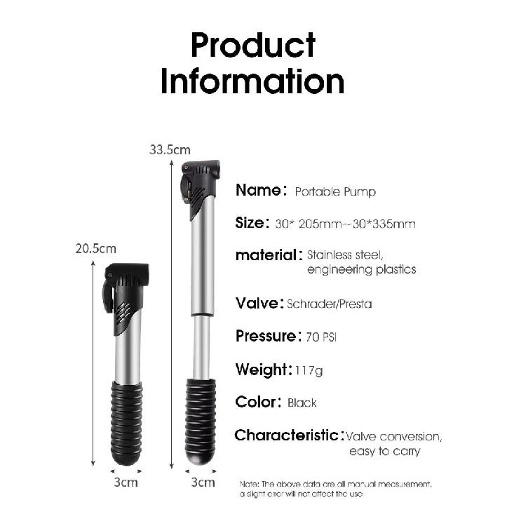 Bicycle Pump Portable Silver Pump Road Mountain Bike Pump Riding Tire Filling Pump Riding Equipment Outdoor Equipment