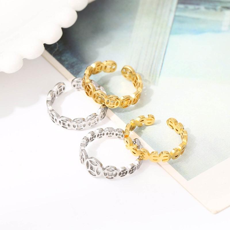 Vintage Hollow Lucky Ring Gold Silver Plated Coin Money Catcher Finger Rings