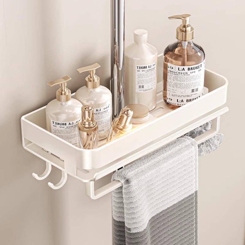 Universal No-Drill Shower Head Holder & Shelf for Bathroom Rods