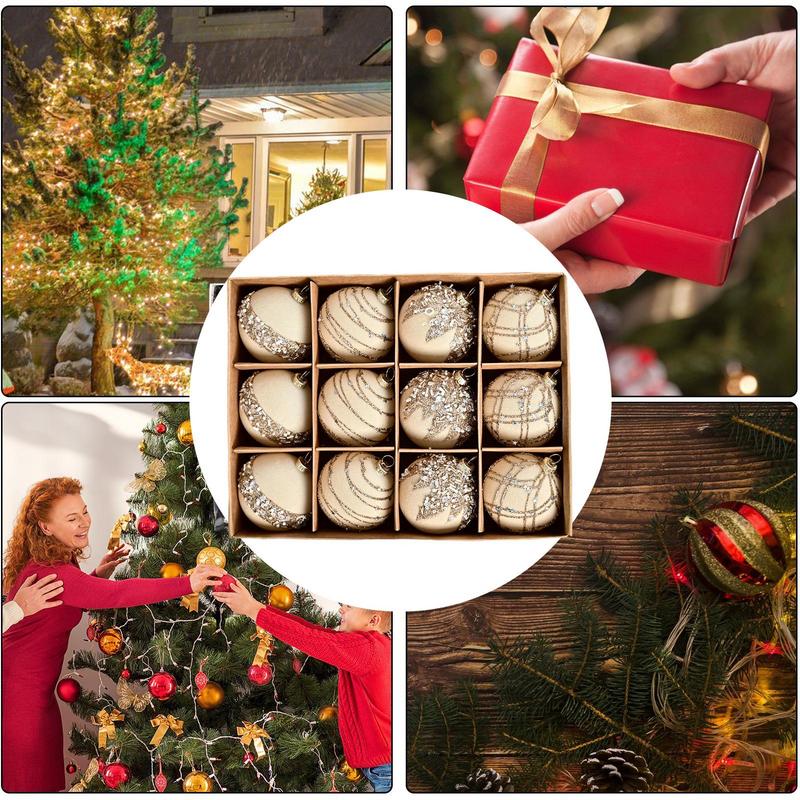 Glitter Christmas Balls 12pcs Decorative Shatterproof Ball For Christmas Tree Retro Christmas Tree Ball With Glitter For Holiday