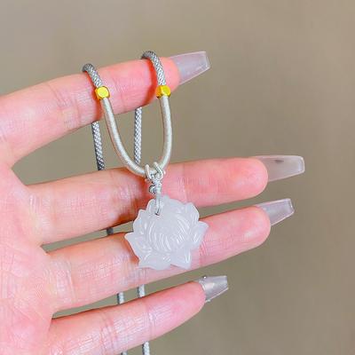 New Chinese Ancient Style Zen Lotus Pendant Necklace Feminine Simple Woven Collarbone Chain Hanfu Horse Dress Accessories