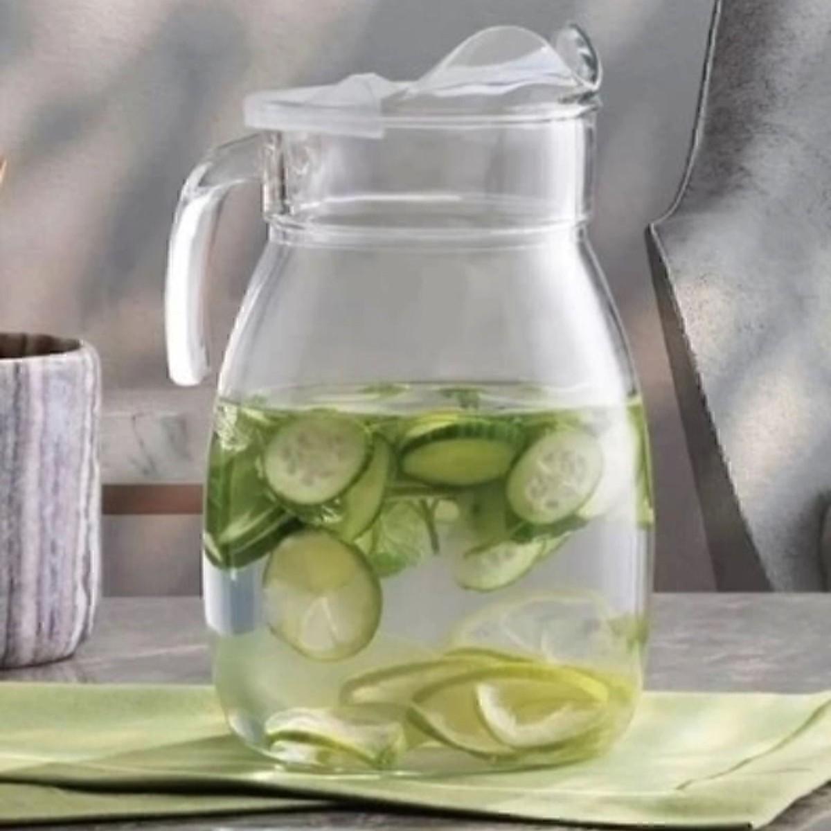 

Transparent Lid Large Glass Pitcher Home Kitchen 2.5 Liter Standart білий