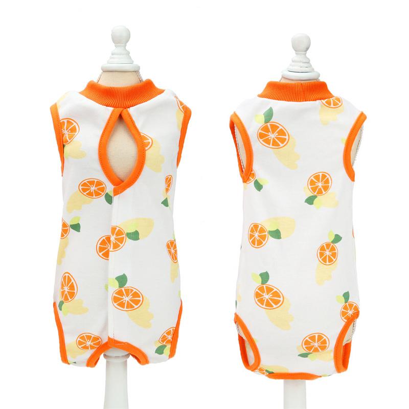 Pet Recovery Suit Soft Thin Breathable Prevent Licking Cotton Print Cat Post Surgery Shirt for Indoor Outdoor orange M