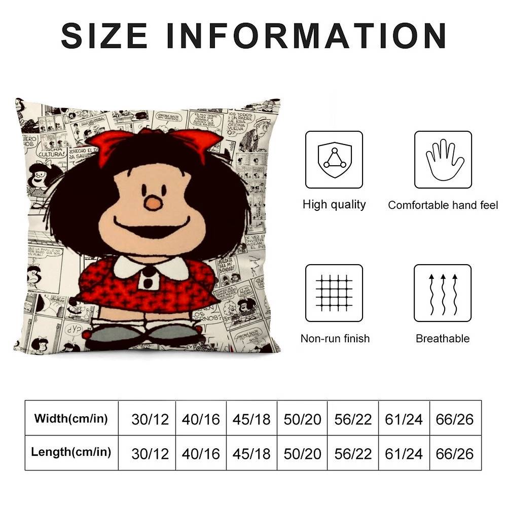 Cartoon M-Mafalda Cute Pillow Case Home Double-Sided Printing Short Plush Colorfast Microfiber Cushion Cover