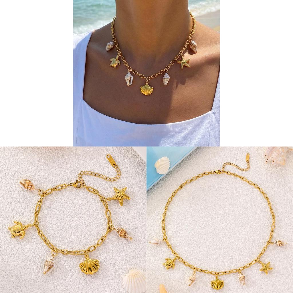 Geometric Shell Pendant Necklace For Women With Stainless Steel Chain For Daily Wear