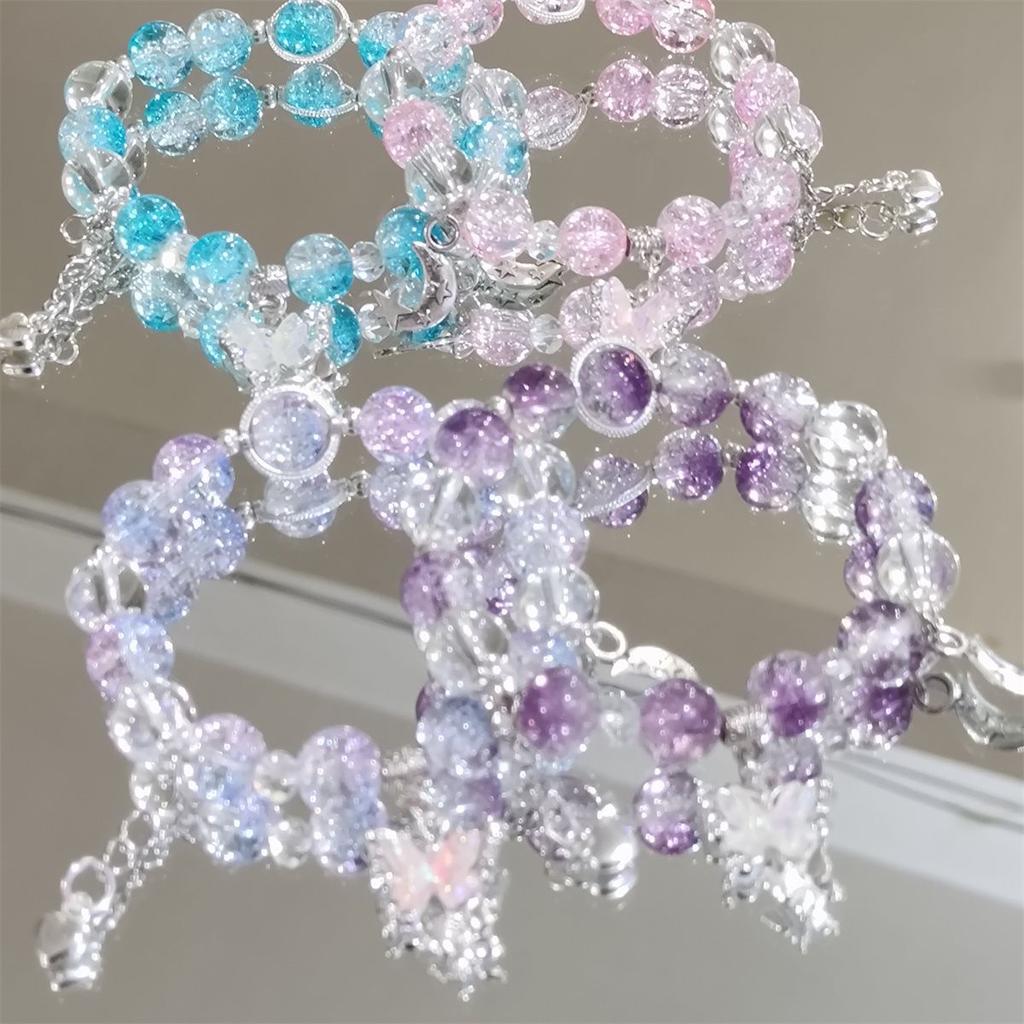 Sweet Purple Crystal Butterfly Bracelet for Women Simple Heart Moon Star Charm Bracelet Popular Fashion Jewelry Holiday Gift