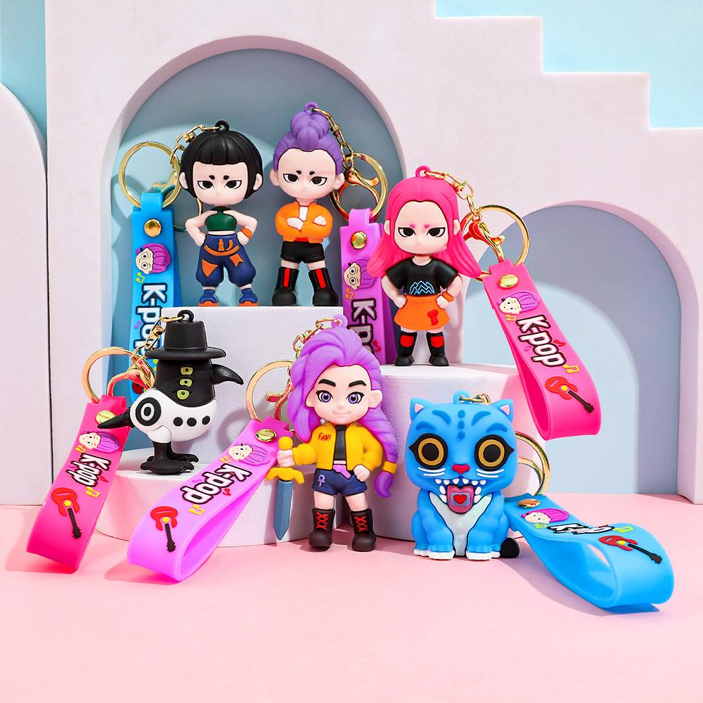 KPOP Demon Hunters Keychain, Tiger Character PVC Figure Keychain, Cute Harajuku Style Key Ring for Kids & Fans Halloween