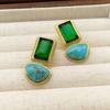 Sterling Silver Geometric Emerald Stone Earrings - European & American Retro Design
